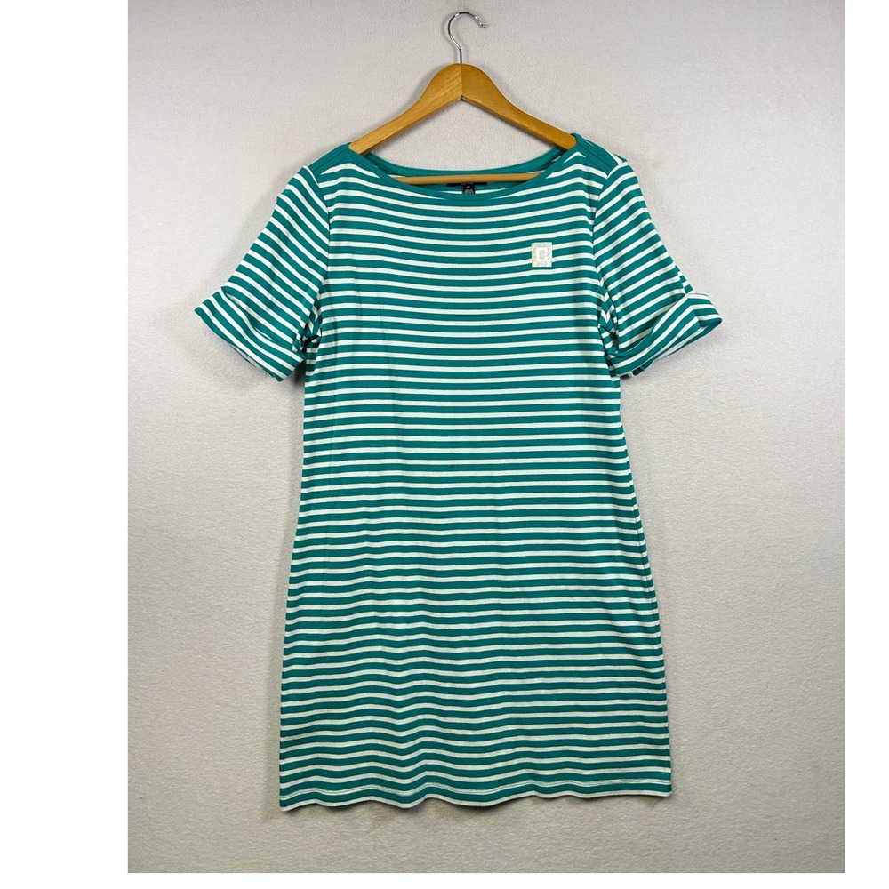 Chaps T-Shirt Dress Women's‎ Large Teal Green White Striped Cotton Short Sleeve